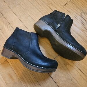 Dansko Black Booties with Brown Sole